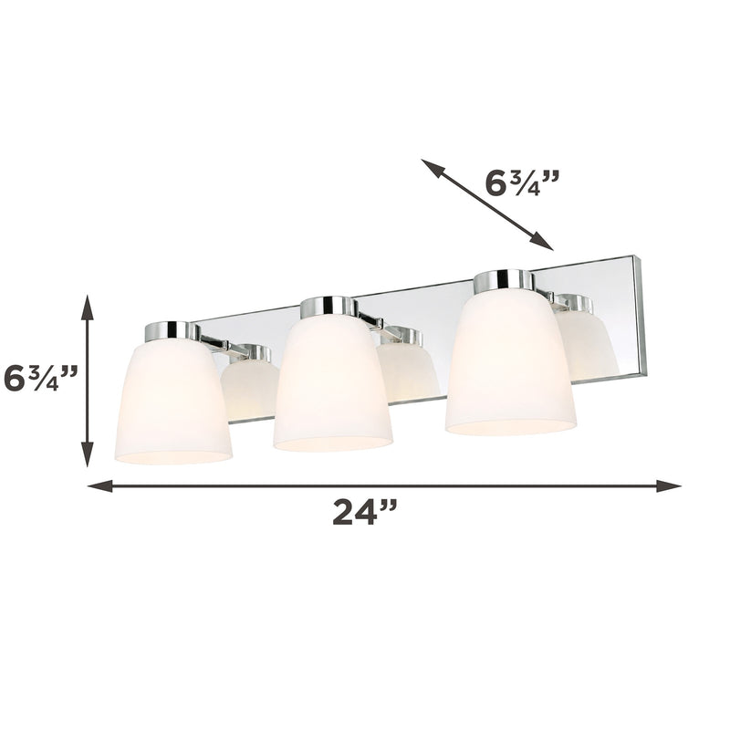 AFX Colleen 24in 3-Light Vanity Light | Transitional Polished Chrome and White Glass | Bathroom & Powder Room | Model CEEV2406MBPC