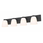 AFX Colleen 32in 4-Light Vanity Light | Transitional Matte Black and White Glass | Bathroom & Powder Room | 32 x 6.75 x 6.75 in | Model CEEV3206MBBK