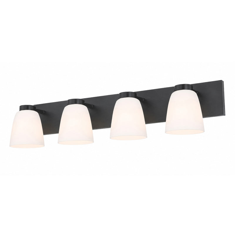 AFX Colleen 32in 4-Light Vanity Light | Transitional Matte Black and White Glass | Bathroom & Powder Room | 32 x 6.75 x 6.75 in | Model CEEV3206MBBK