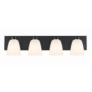 AFX Colleen 32in 4-Light Vanity Light | Transitional Matte Black and White Glass | Bathroom & Powder Room | 32 x 6.75 x 6.75 in | Model CEEV3206MBBK