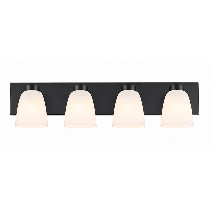 AFX Colleen 32in 4-Light Vanity Light | Transitional Matte Black and White Glass | Bathroom & Powder Room | 32 x 6.75 x 6.75 in | Model CEEV3206MBBK