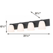 AFX Colleen 32in 4-Light Vanity Light | Transitional Matte Black and White Glass | Bathroom & Powder Room | 32 x 6.75 x 6.75 in | Model CEEV3206MBBK