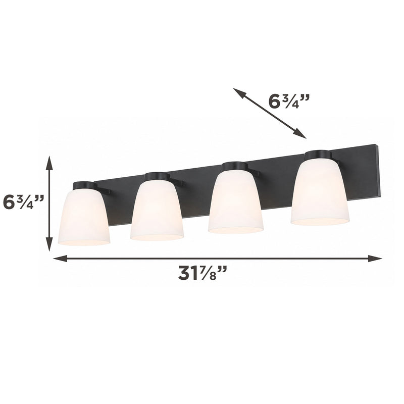 AFX Colleen 32in 4-Light Vanity Light | Transitional Matte Black and White Glass | Bathroom & Powder Room | 32 x 6.75 x 6.75 in | Model CEEV3206MBBK