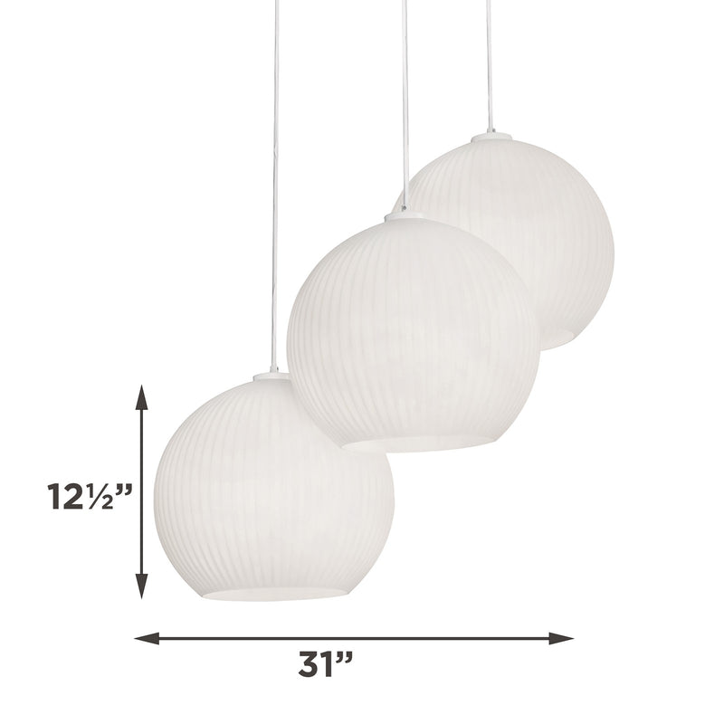 AFX Lighting Cleo 31in 3-Light Round Pendant | Contemporary White Steel and Frosted Glass | Kitchen Island & Dining Room | Model CLEP13WHRND3
