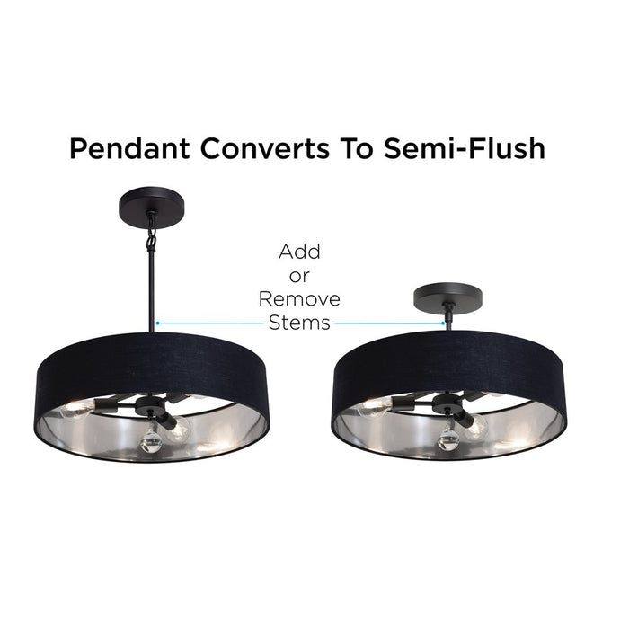 AFX Lighting Celine 3 Light 18" Pendant, Black/Black/Silver