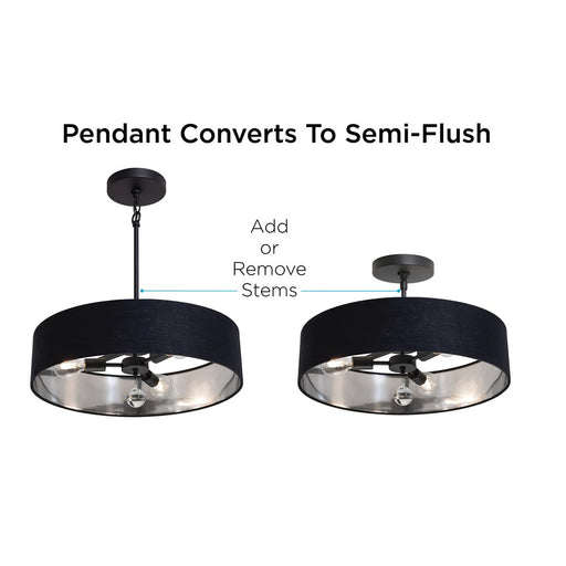 AFX Lighting Celine 3 Light 18" Pendant, Nickel/Black/Silver