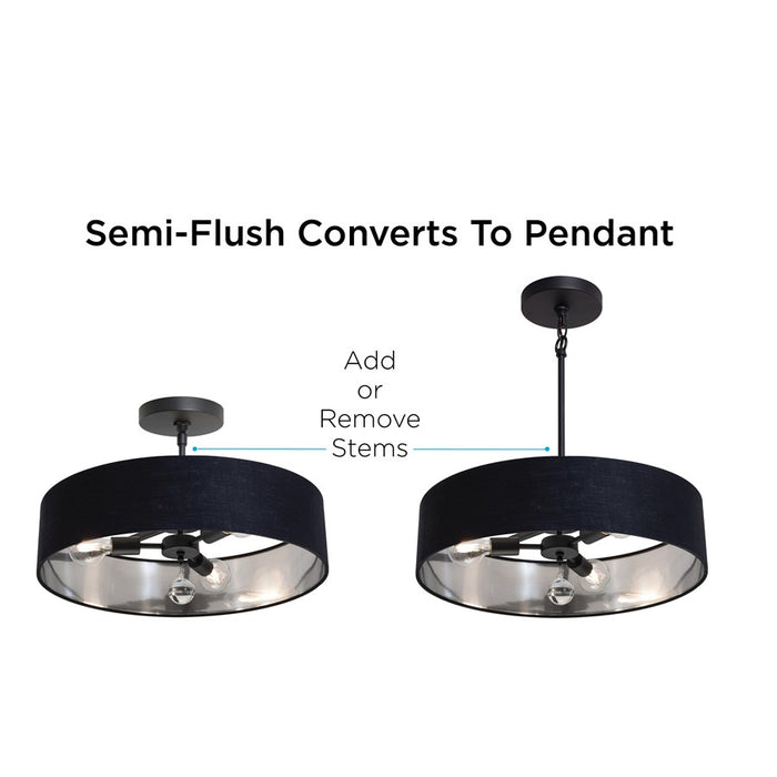 AFX Lighting Celine 3 Light 24" Pendant, Black/Black/Silver