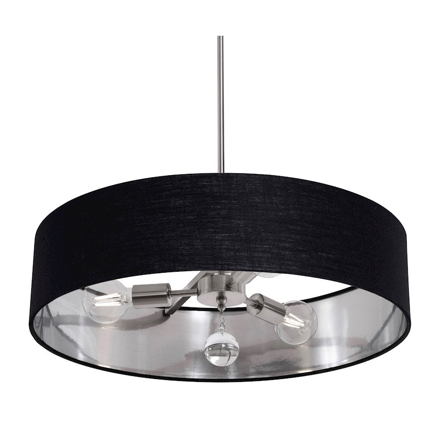 AFX Lighting Celine 3 Light 24" Pendant, Nickel/Black/Silver - CLNP24MBSN-BKSL