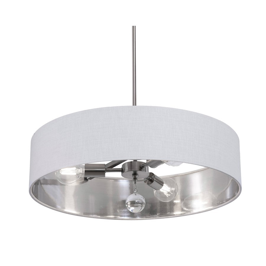 AFX Lighting Celine 3 Light 24" Pendant, Nickel/White/Silver - CLNP24MBSN-WHSL