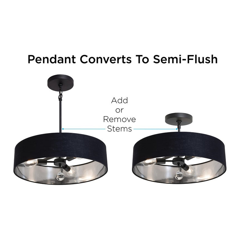 AFX Lighting Celine 5 Light 30" Pendant, Black/Black/Silver