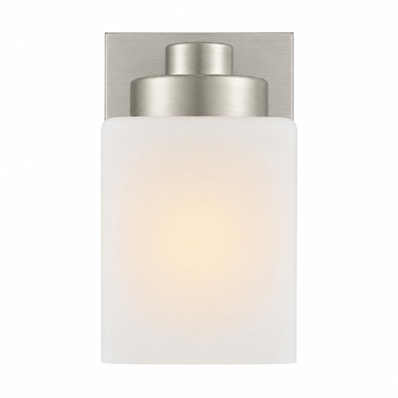 AFX Donovan 1-Light Wall Sconce | Modern Brushed Nickel and White Glass | Bedroom & Hallway Accent Light | 4.75 x 6.5 x 7.75 in | Model DOVS0508MBBN