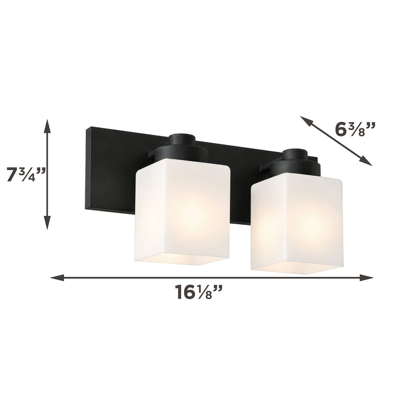AFX Donovan 16in 2-Light Vanity Light | Modern Black and White Glass | Bathroom & Powder Room | 16.12 x 6.5 x 7.75 in | Model DOVV1608MBBK