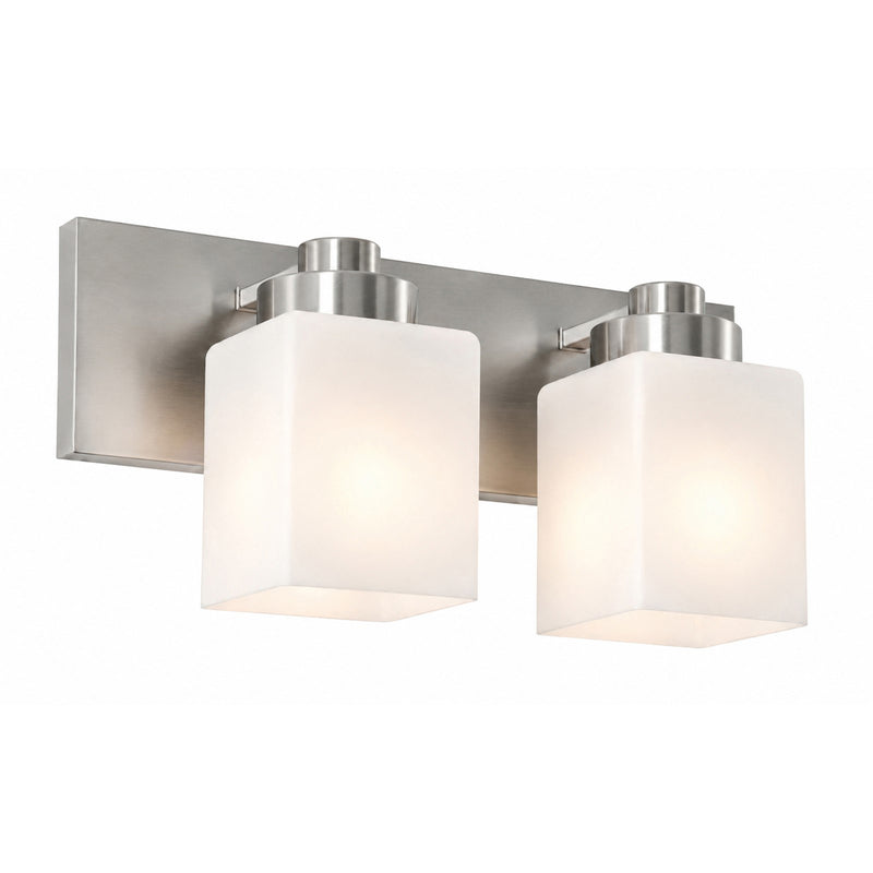 AFX Donovan 16in 2-Light Vanity Light | Modern Brushed Nickel and White Glass | Bathroom & Powder Room | 16.12 x 6.5 x 7.75 in | Model DOVV1608MBBN