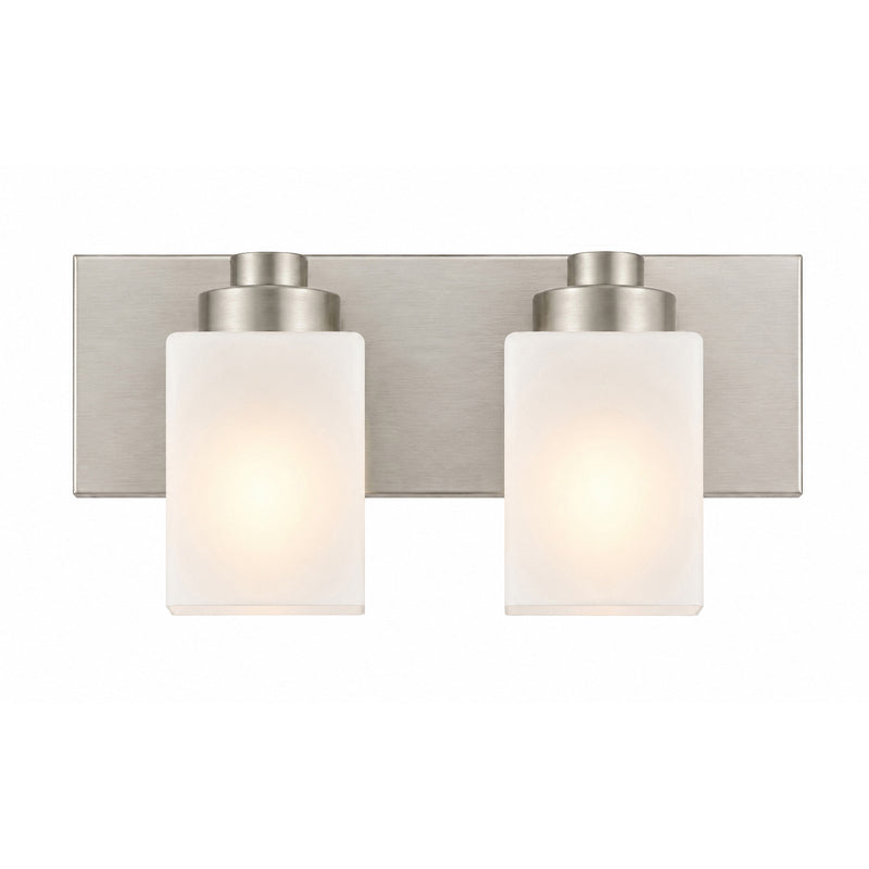 AFX Donovan 16in 2-Light Vanity Light | Modern Brushed Nickel and White Glass | Bathroom & Powder Room | 16.12 x 6.5 x 7.75 in | Model DOVV1608MBBN