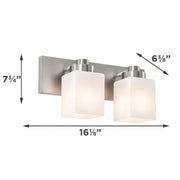 AFX Donovan 16in 2-Light Vanity Light | Modern Brushed Nickel and White Glass | Bathroom & Powder Room | 16.12 x 6.5 x 7.75 in | Model DOVV1608MBBN