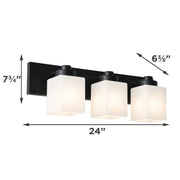 AFX Donovan 24in 3-Light Vanity Light | Modern Black and White Glass | Bathroom & Powder Room | 24 x 6.5 x 7.75 in | Model DOVV2408MBBK