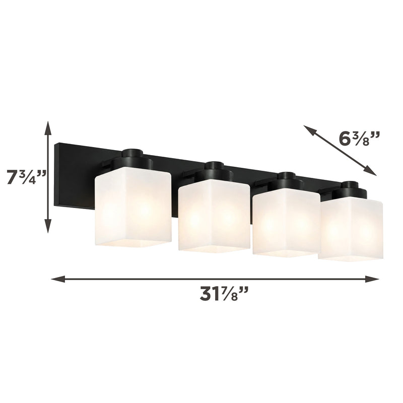 AFX Donovan 32in 4-Light Vanity Light | Modern Black and White Glass | Bathroom & Powder Room | 32 x 6.5 x 7.75 in | Model DOVV3208MBBK