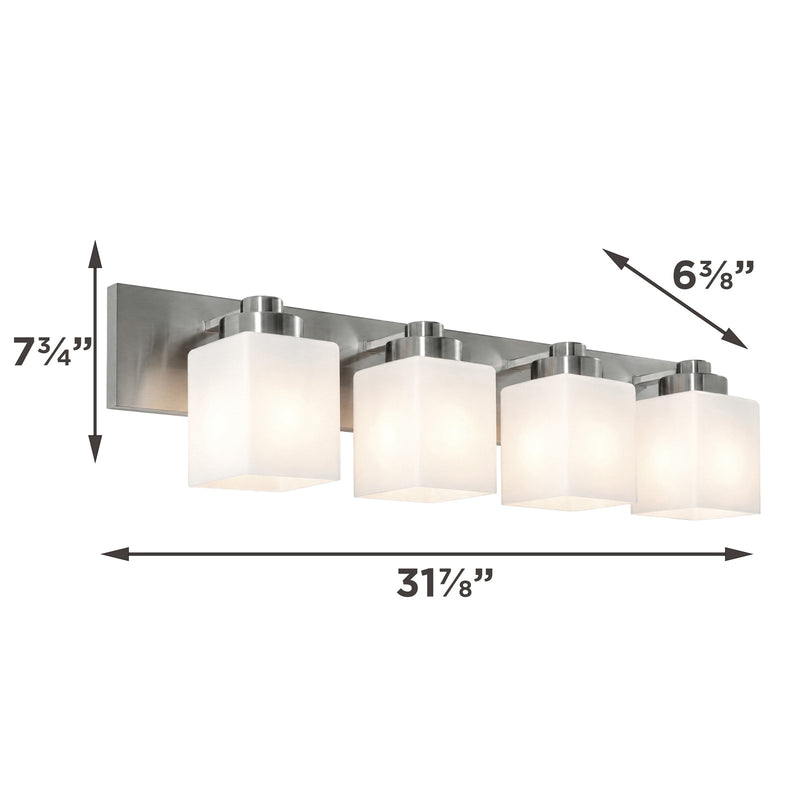 AFX Donovan 32in 4-Light Vanity Light | Modern Brushed Nickel and White Glass | Bathroom & Powder Room | 32 x 6.5 x 7.75 in | Model DOVV3208MBBN