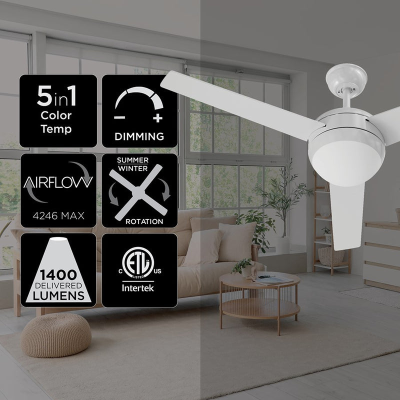 AFX Lighting Davis 1Lt 52" 3 Blade LED Ceiling Fan, WH/FR