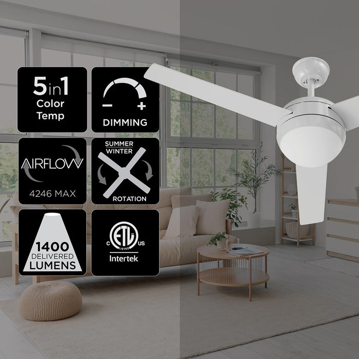 AFX Lighting Davis 1Lt 52" 3 Blade LED Ceiling Fan, WH/FR