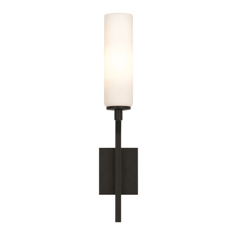 AFX Ellington 20in 1-Light Wall Sconce | Modern Black Steel and White Glass | Hallway & Foyer Accent Light | 4.38 x 4 x 20 in | Model ELGS0420MBBK