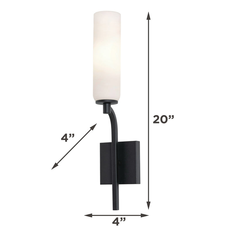 AFX Ellington 20in 1-Light Wall Sconce | Modern Black Steel and White Glass | Hallway & Foyer Accent Light | 4.38 x 4 x 20 in | Model ELGS0420MBBK