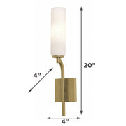 AFX Ellington 20in 1-Light Wall Sconce | Modern Light Antique Brass Steel and White Glass | Hallway & Foyer Accent Light | Model ELGS0420MBLB