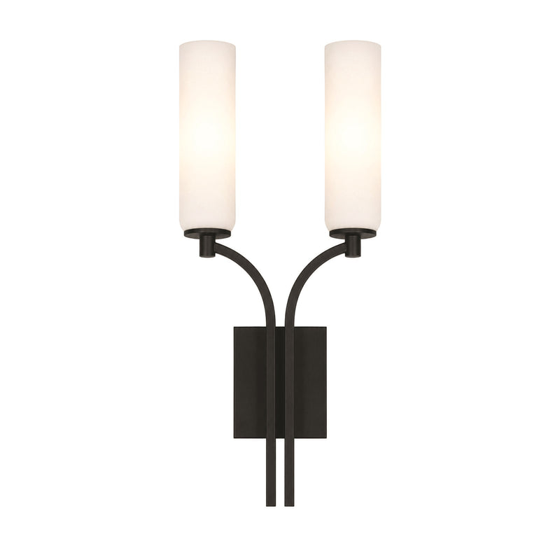 AFX Ellington 20in 2-Light Wall Sconce | Modern Black Steel and White Glass | Hallway & Foyer Accent Light | 10 x 4 x 20 in | Model ELGS1020MBBK