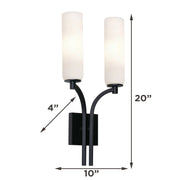 AFX Ellington 20in 2-Light Wall Sconce | Modern Black Steel and White Glass | Hallway & Foyer Accent Light | 10 x 4 x 20 in | Model ELGS1020MBBK
