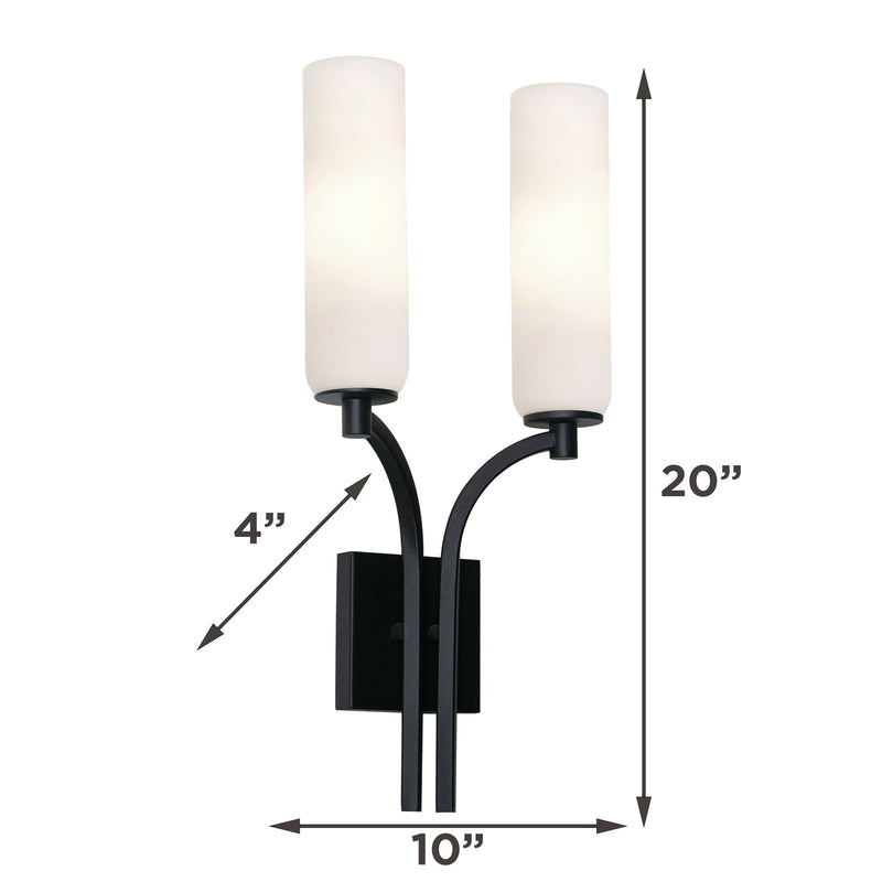 AFX Ellington 20in 2-Light Wall Sconce | Modern Black Steel and White Glass | Hallway & Foyer Accent Light | 10 x 4 x 20 in | Model ELGS1020MBBK