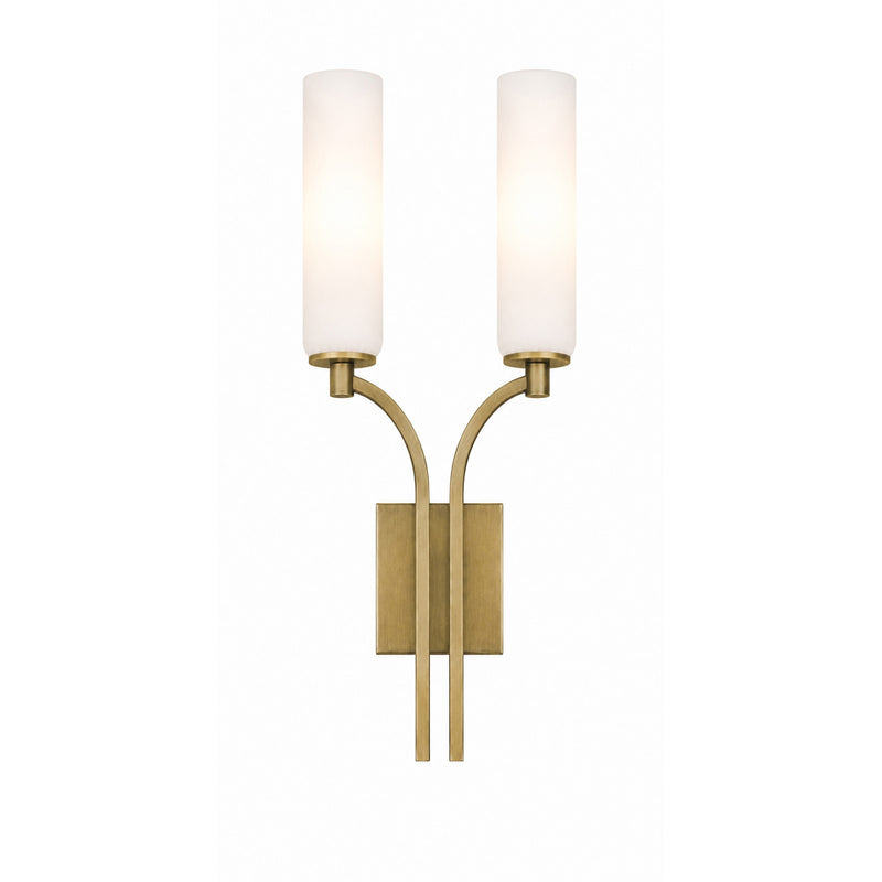 AFX Ellington 20in 2-Light Wall Sconce | Transitional Light Antique Brass and White Glass | Hallway & Foyer | 4 x 10 x 20 in | Model ELGS1020MBLB