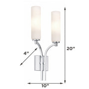 AFX Ellington 20in 2-Light Wall Sconce | Transitional Polished Chrome and White Glass | Hallway & Foyer | 4 x 10 x 20 in | Model ELGS1020MBPC
