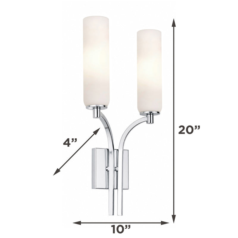 AFX Ellington 20in 2-Light Wall Sconce | Transitional Polished Chrome and White Glass | Hallway & Foyer | 4 x 10 x 20 in | Model ELGS1020MBPC