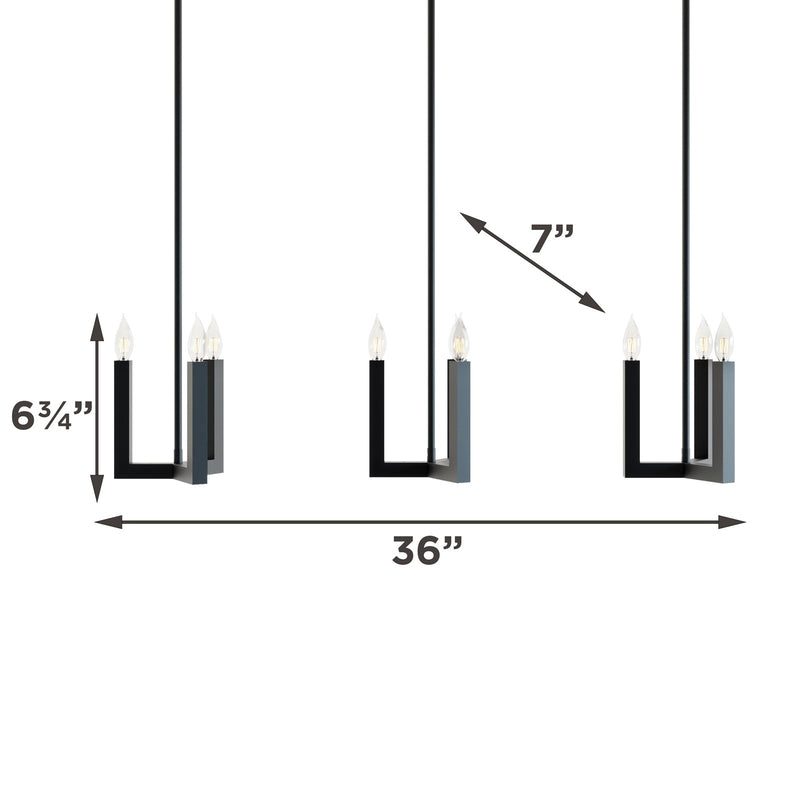 AFX Lighting Grace 36in 3-Light Linear Mini-Pendant | Transitional Black Steel | Kitchen Island & Dining Room | 42-108in | Model GRCP07CBBKLNR3