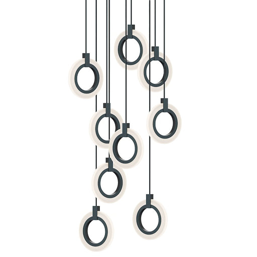 AFX Lighting Halo 9 Light Pendant, Black/Frosted - HLOP08LAJUDBKRND9