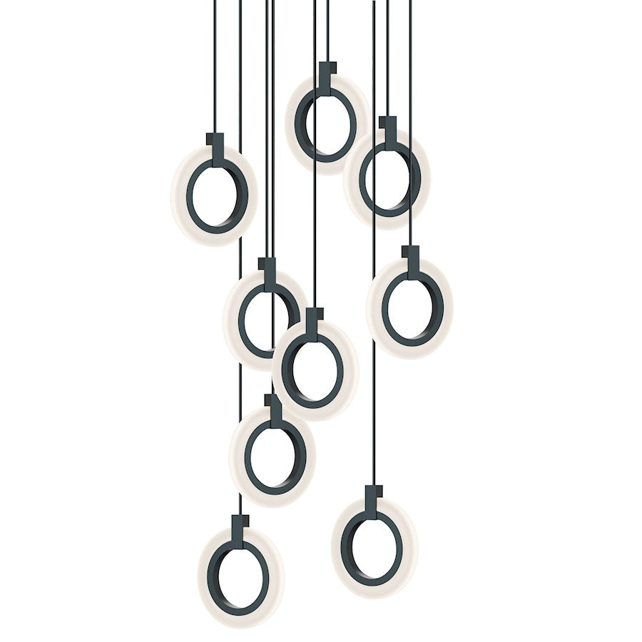 AFX Lighting Halo 9 Light Pendant, Black/Frosted - HLOP08LAJUDBKRND9