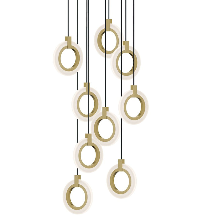 AFX Lighting Halo 9 Light Pendant, Antique Brass/Frosted - HLOP08LAJUDLBRND9