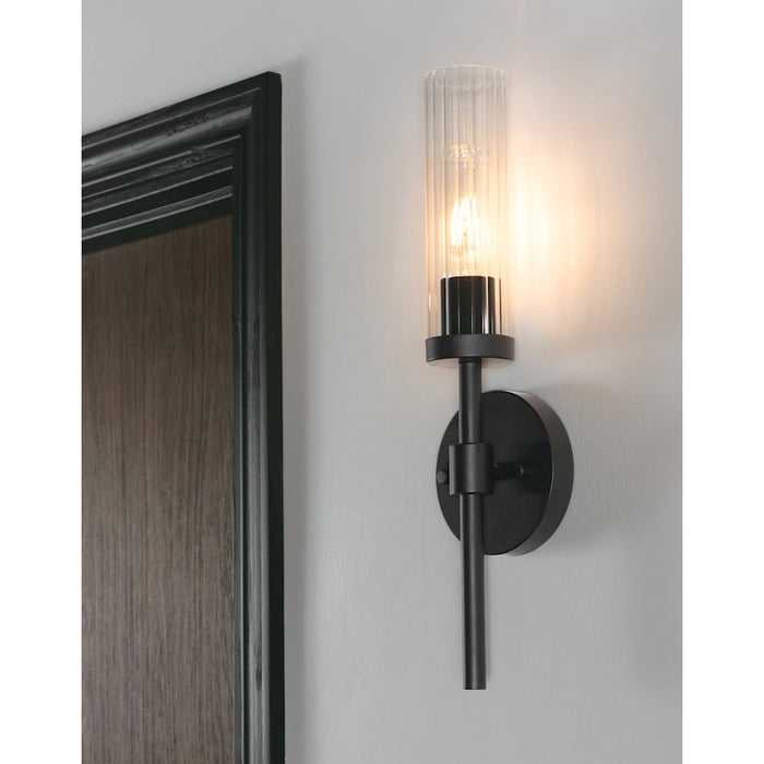 AFX Lighting Huntington 1Lt 18" Wall Sconce, Black/Clear Ribbed