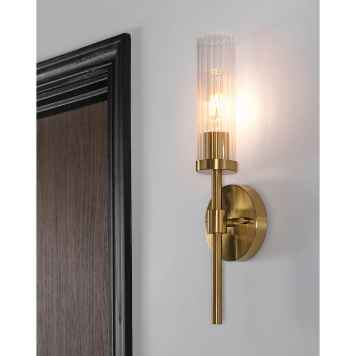 AFX Lighting Huntington 1Lt 18" Wall Sconce, Brass/Clear Ribbed