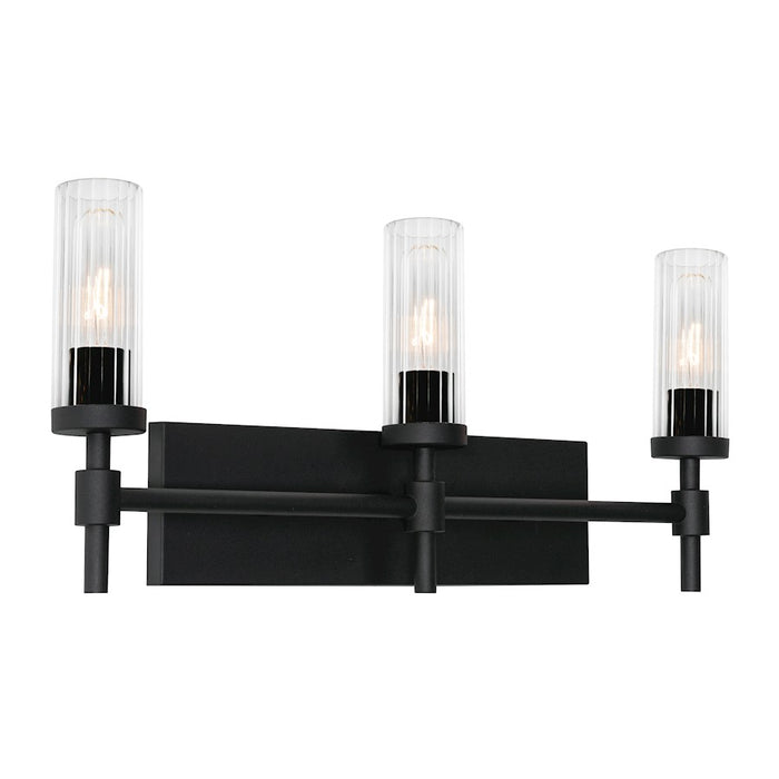 AFX Lighting Huntington 3 Light 24" Vanity, Black/Clear Ribbed - HNTV2411MBBK