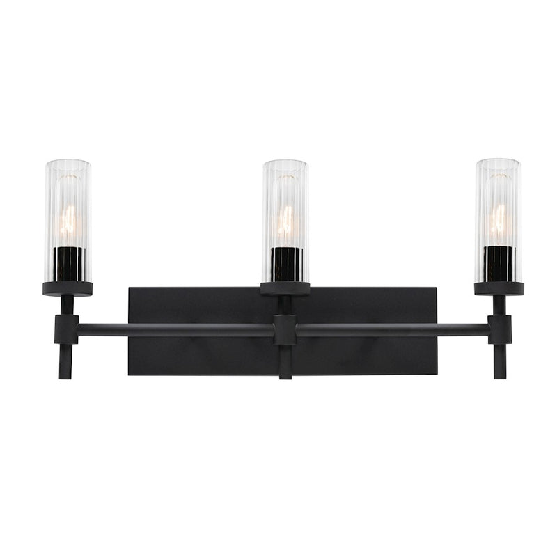 AFX Lighting Huntington 3 Light 24" Vanity, Black/Clear Ribbed