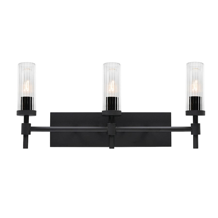 AFX Lighting Huntington 3 Light 24" Vanity, Black/Clear Ribbed