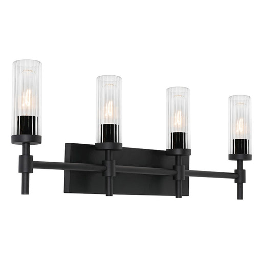 AFX Lighting Huntington 4 Light 30" Vanity, Black/Clear Ribbed - HNTV3011MBBK