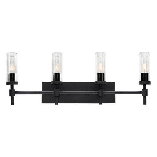 AFX Lighting Huntington 4 Light 30" Vanity, Black/Clear Ribbed