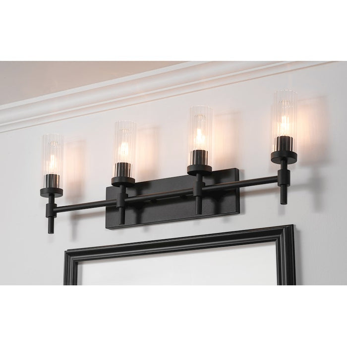 AFX Lighting Huntington 4 Light 30" Vanity, Black/Clear Ribbed