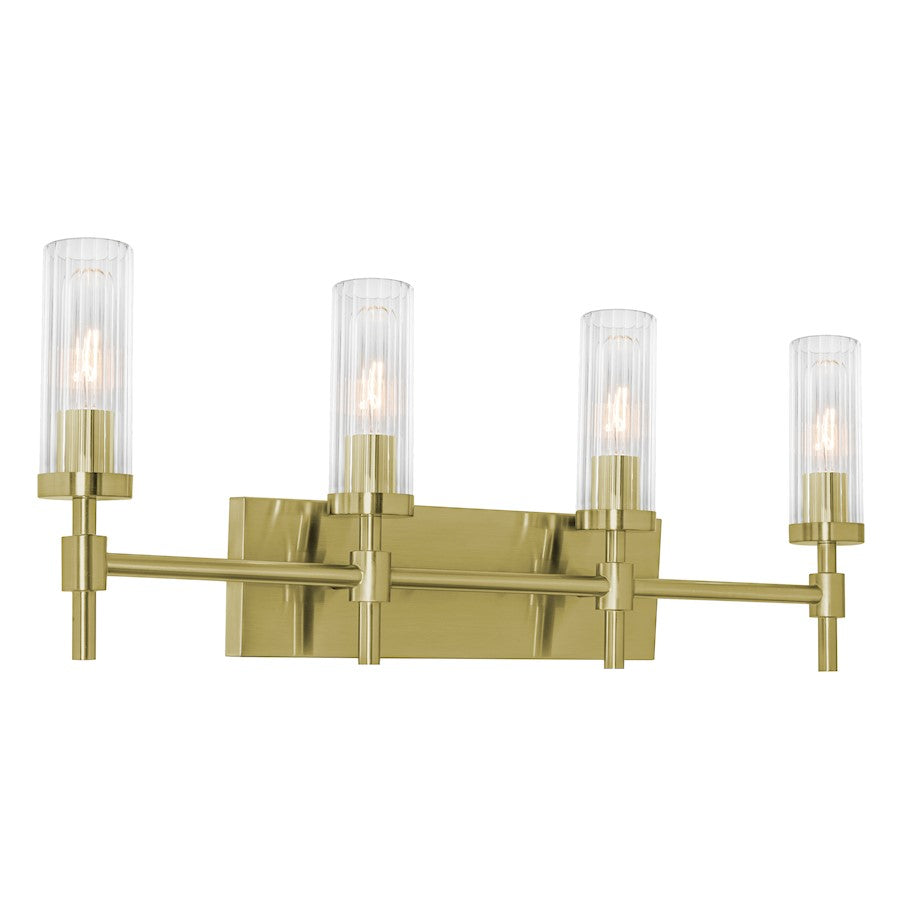 AFX Lighting Huntington 4Lt 30" Vanity, Brass/Clear Ribbed - HNTV3011MBLB