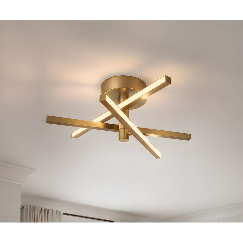 AFX Lighting Knoll 18'' 3Lt LED Flush Mount, Lt Antique Brs/Wht