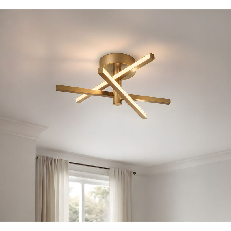 AFX Lighting Knoll 18'' 3Lt LED Flush Mount, Lt Antique Brs/Wht