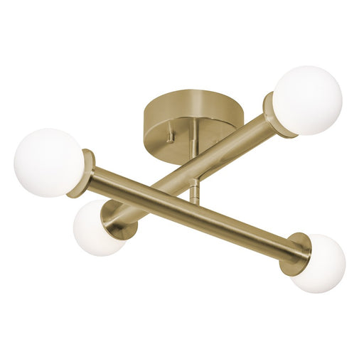 AFX Lighting Lane 4 Light Flush Mount, Antique Brass/White