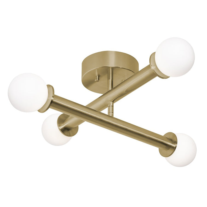 AFX Lighting Lane 4 Light Flush Mount, Antique Brass/White